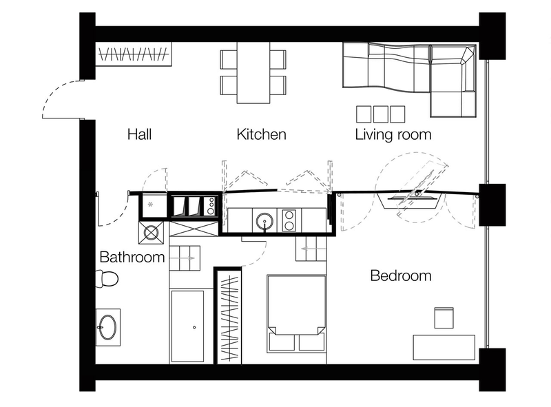 Illustration for article titled Incredible Transforming Apartments Turn Tiny Rooms Into Spacious Homes